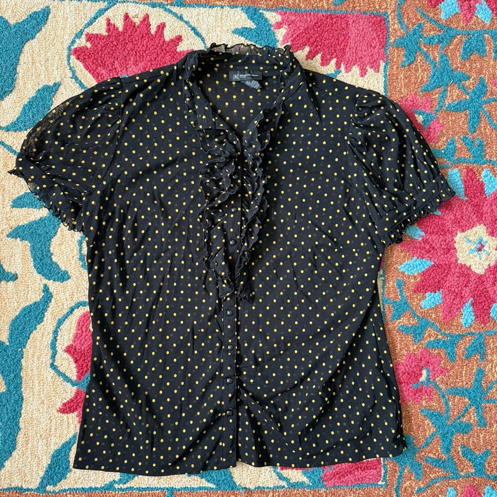 Black Blouse with Yellow Polka Dots